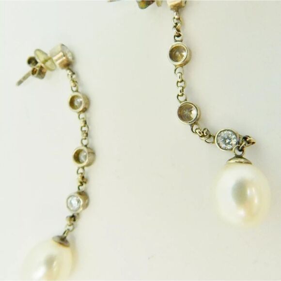 Artisan 925 Quartz & Pearl Pendant Necklace CZ Drop Earrings & Topaz Bracelet - Picture 6 of 12